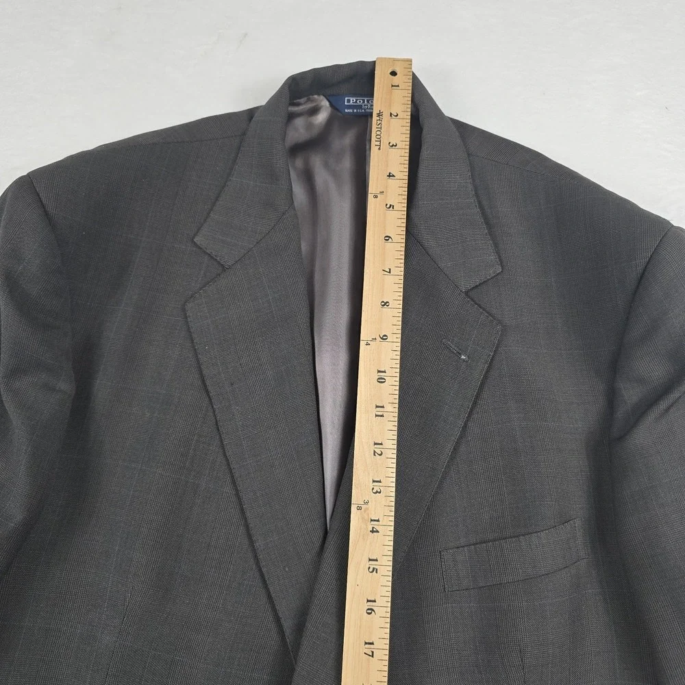 Polo Ralph Lauren Vintage 46R Gray Plaid Suit Jacket Sport Coat Blazer USA‎ Made